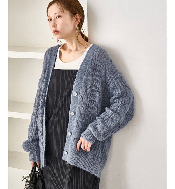 Rope&rsquo;Picnic「ゆるケーブル編みVネックニットカーディガン」|カーディガン|ブルー系(45)
