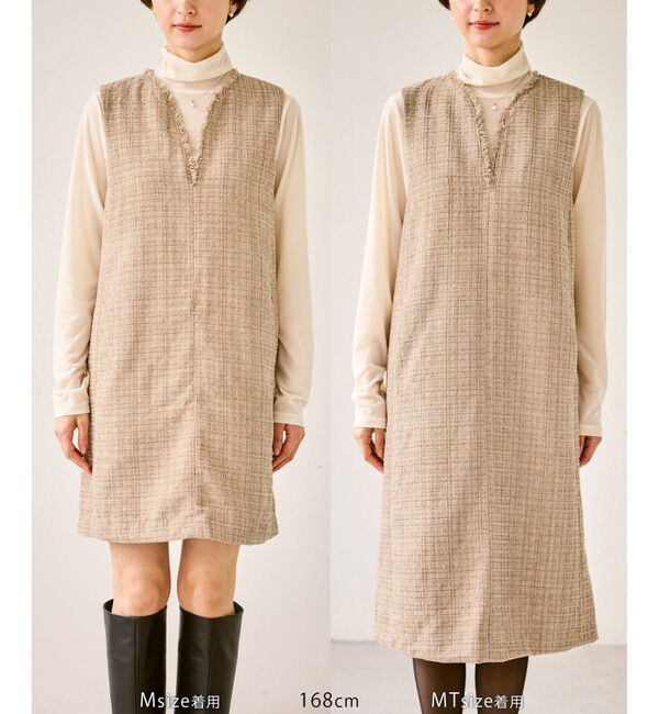 Rope&rsquo;Picnic「キーネックツイードジャンパースカート ワンピース/着丈が選べる」|ワンピース|