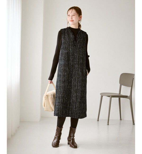 Rope&rsquo;Picnic「キーネックツイードジャンパースカート ワンピース/着丈が選べる」|ワンピース|