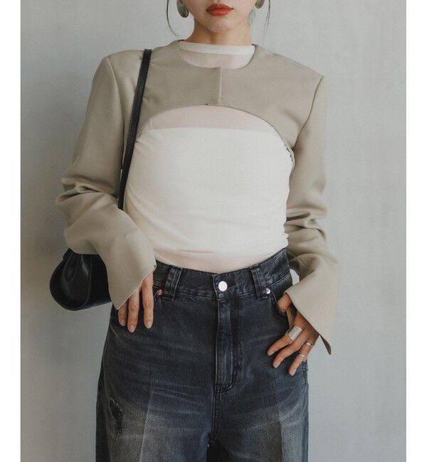 ADAM ET ROPE'「【新色追加】ジャケットボレロ」|ノーカラージャケット|