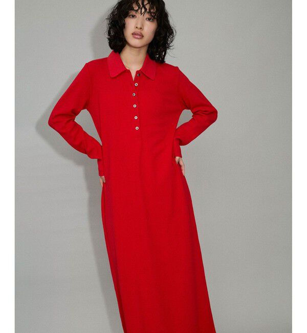 ADAM ET ROPE'「【WEB限定】・【新色追加】・【洗える】ポロシャツワンピース」|ワンピース|赤メイン