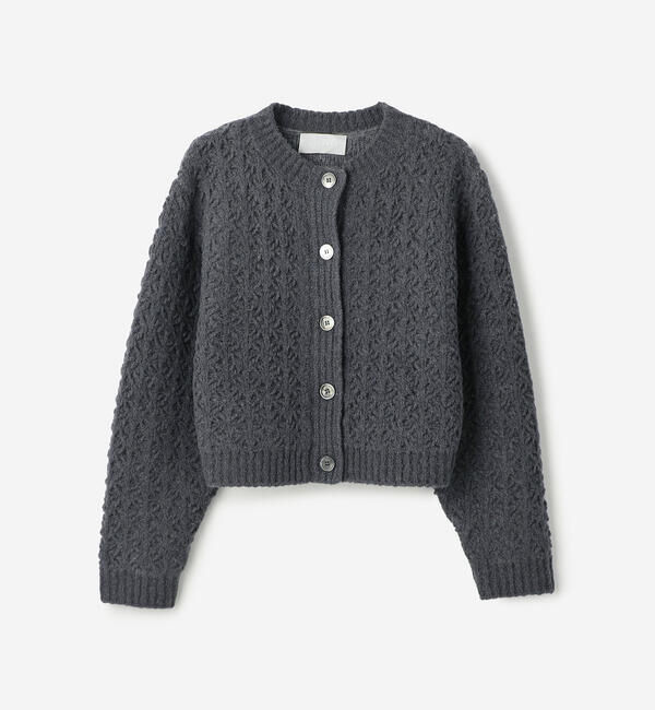  「WALANCE | クロシェ ダブルニットカーディガン WOMEN」|ニット・セーター|CHARCOAL