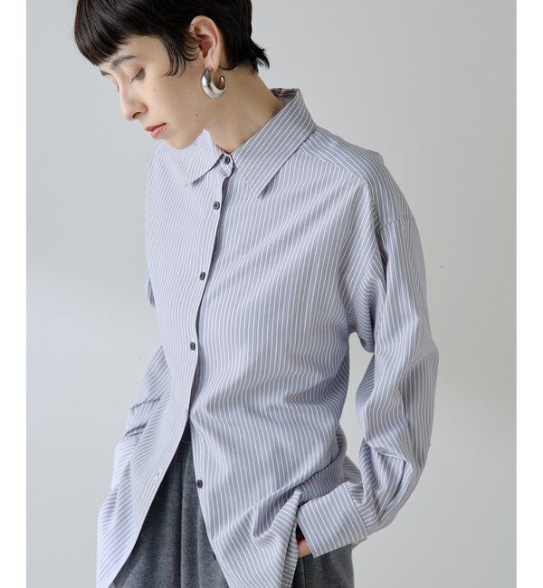 THE PAUSE「【THE PAUSE】ストライプシェイプシャツ」|シャツ・ブラウス|グレー
