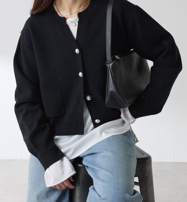 「スキッパースウェットライクカーディガン」|ニット・セーター|ブラック