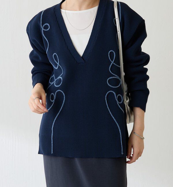  「コード刺繍深Vニット」|ニット・セーター|