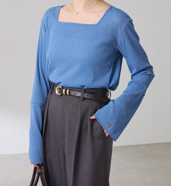  「シアーラメリブスクエアカットソー」|Tシャツ・カットソー|ブルー