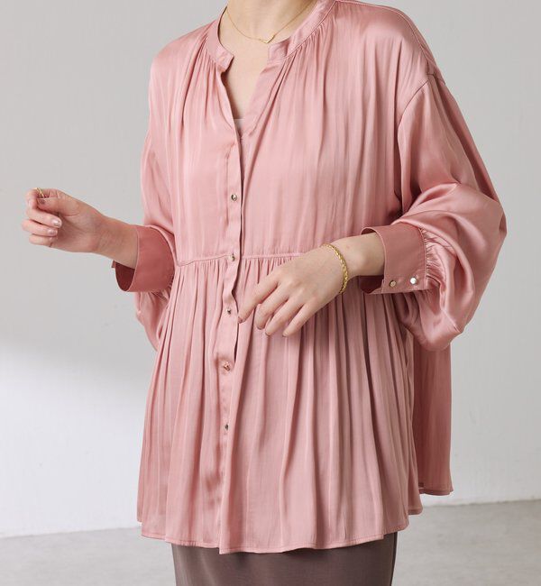 「割繊サテンスキッパーブラウス」|シャツ・ブラウス|ピンク