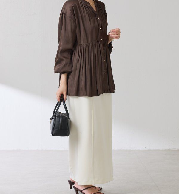  「割繊サテンスキッパーブラウス」|シャツ・ブラウス|