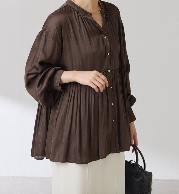  「割繊サテンスキッパーブラウス」|シャツ・ブラウス|