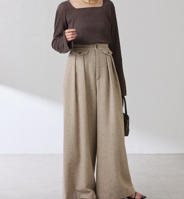  「ツイードタックワイドパンツ」|チノ|