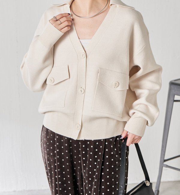  「【襟は取り外し可能】オープンカラーニットカーディガン」|ニット・セーター|