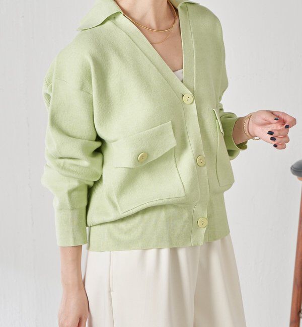  「【襟は取り外し可能】オープンカラーニットカーディガン」|ニット・セーター|