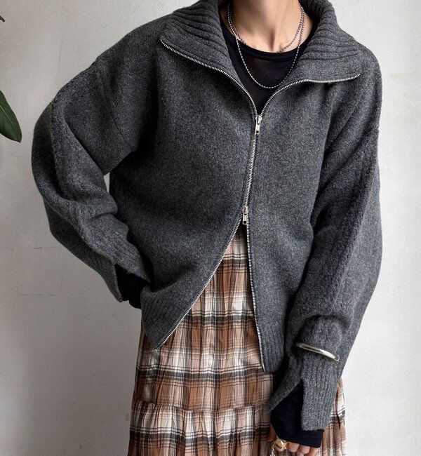  「【WEB限定】ダブルジップニットブルゾン」|カーディガン|