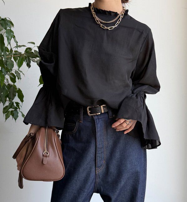  「プリーツ襟袖フレアブラウス」|シャツ・ブラウス|ブラック