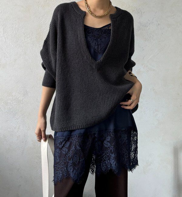  「レースキャミチュニック」|シャツ・ブラウス|ネイビー