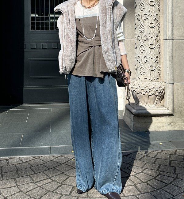  「フェイクミンクフーディージレ」|ベスト・ジレ|