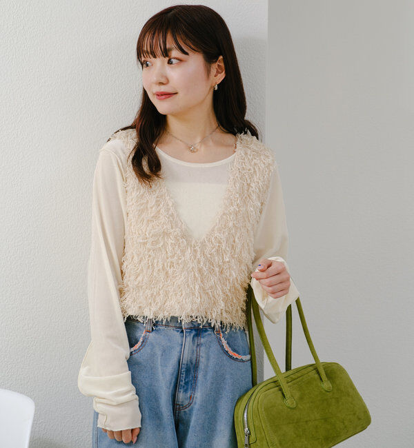  「【新色追加/前後2WAY】ファーショートベスト」|ベスト・ジレ|