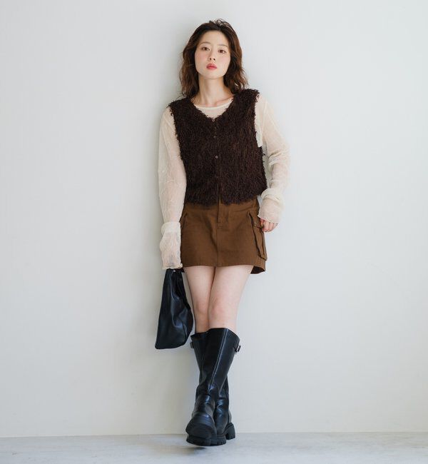  「【新色追加/前後2WAY】ファーショートベスト」|ベスト・ジレ|