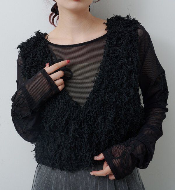  「【新色追加/前後2WAY】ファーショートベスト」|ベスト・ジレ|