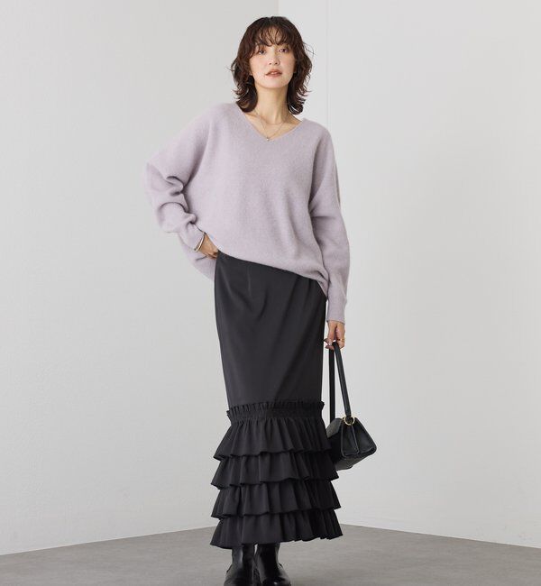  「【抜け感シルエット】ヘアリーウール片畦Vネックニット」|ニット・セーター|