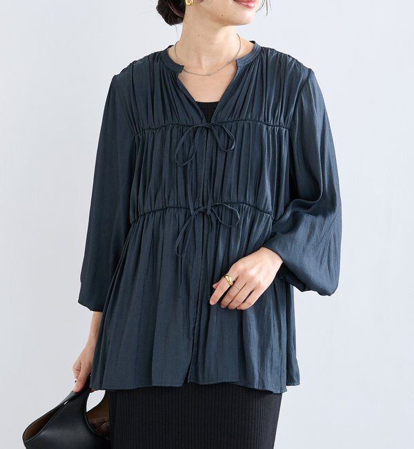  「【2WAY仕様】ギャザーストリングツイルブラウス」|シャツ・ブラウス|