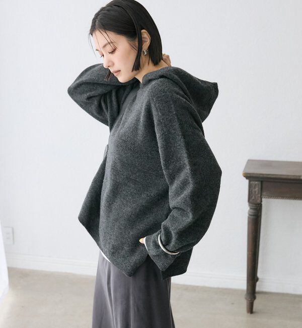  「【フードがアクセントに】ウール100ホールガーメントフーディ」|ニット・セーター|
