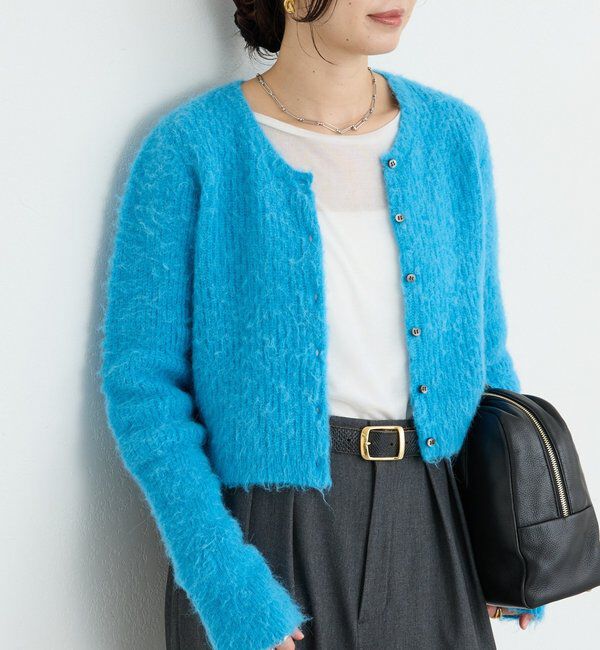  「【ふんわり柔らか】ヘアリーショートカーディガン」|カーディガン|ブルー