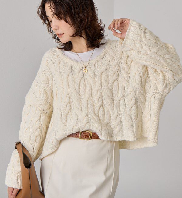  「【大人のこなれ感を演出】フリンジネックケーブルニット」|ニット・セーター|