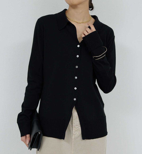  「総針ポロカーデ」|ニット・セーター|ブラック