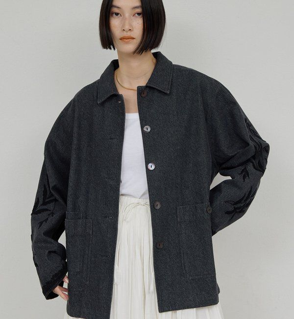  「【Dhritie】エンブロイダリージャケット」|デニムジャケット|ブラック