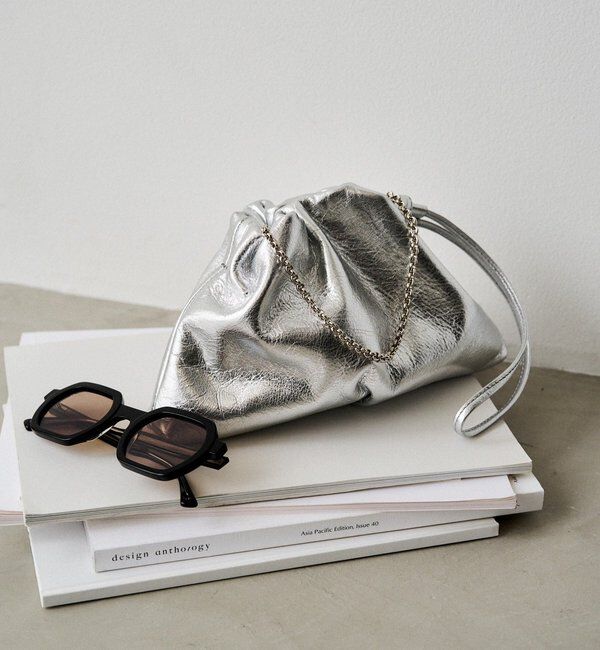  「レザー巾着4WAYミニショルダーバッグ」|ショルダー・メッセンジャー|シルバー