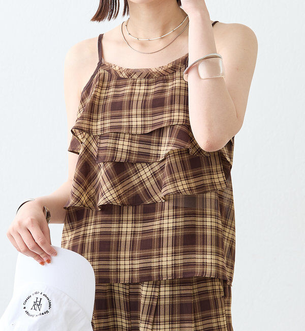  「チェックフリルキャミ」|シャツ・ブラウス|ブラウン