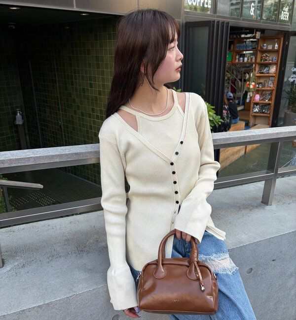  「loti サークルプレート付きスクエアボストンBAG」|ボストンバッグ|