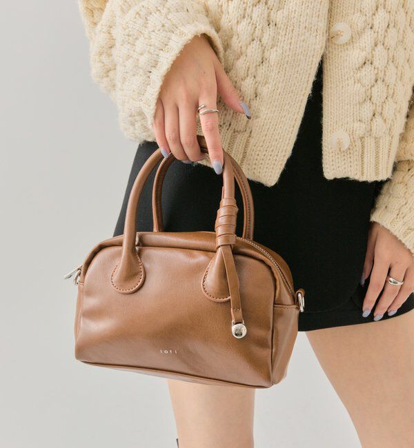  「loti サークルプレート付きスクエアボストンBAG」|ボストンバッグ|