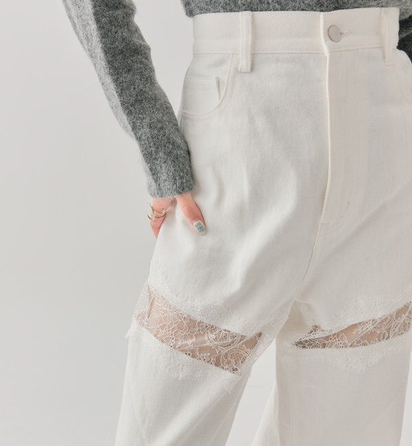  「レース切替デニム」|デニム|