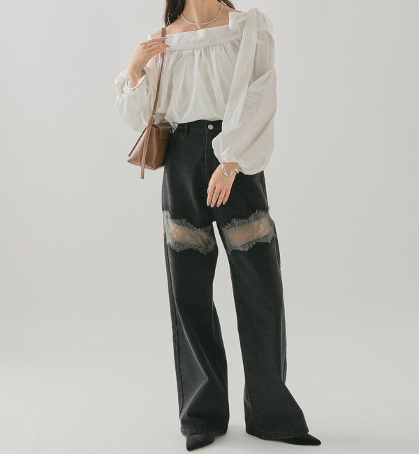  「レース切替デニム」|デニム|