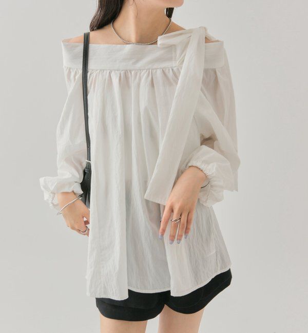  「肩リボンオフショルブラウス」|シャツ・ブラウス|オフホワイト