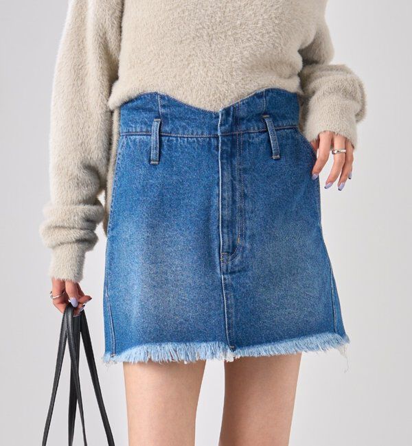  「ウェーブデニム ミニスカート」|スカート|ブルー