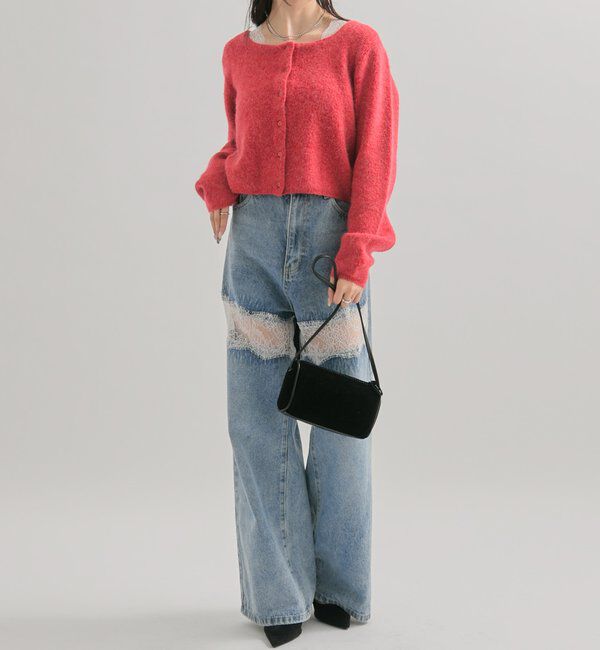  「スクエアネックニットカーディガン」|カーディガン|