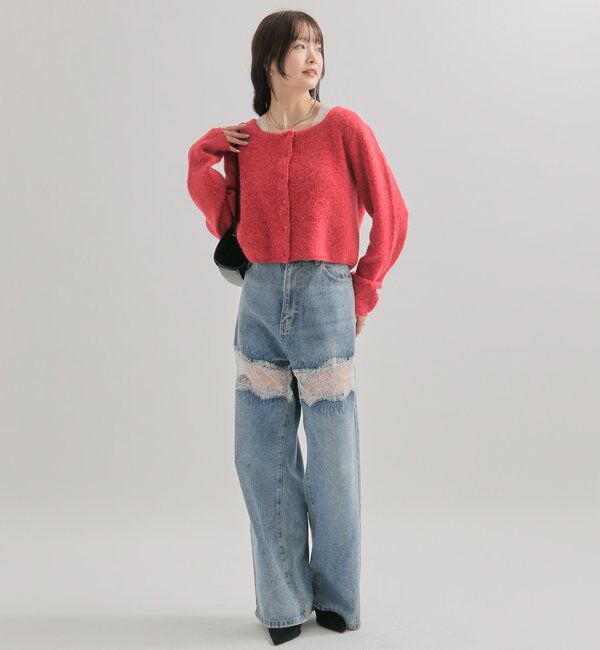  「スクエアネックニットカーディガン」|カーディガン|