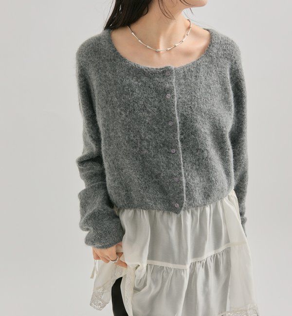  「スクエアネックニットカーディガン」|カーディガン|