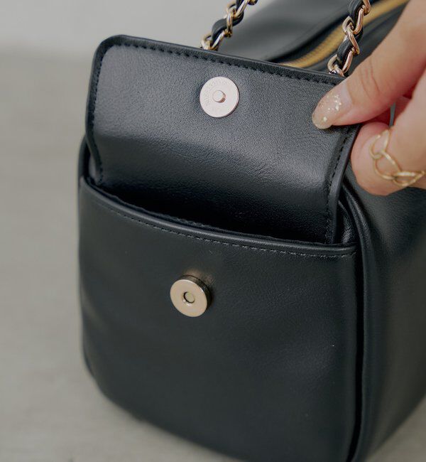  「チェーンハンドル横長スエードバッグ」|ボストンバッグ|