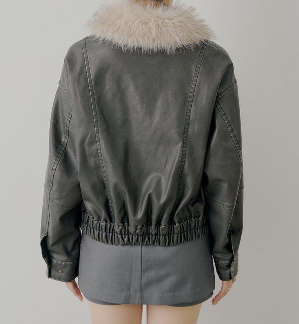  「【ファー取り外し可能】フェイクレザールーズジップブルゾン」|ブルゾン・スタジャン|