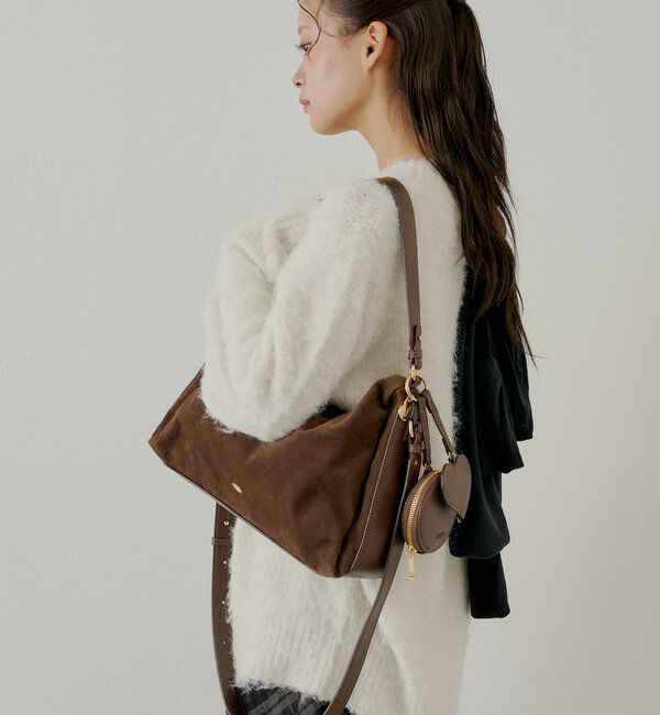 「ポーチチャーム付きスエードコンビボストンバッグ」|ボストンバッグ|