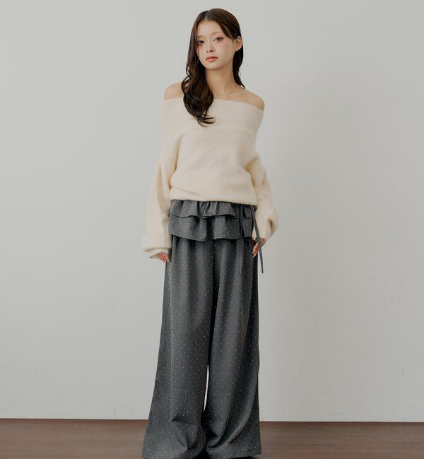  「【SALON by Chico】取り外しフリルルーズスラックスパンツ」|チノ|