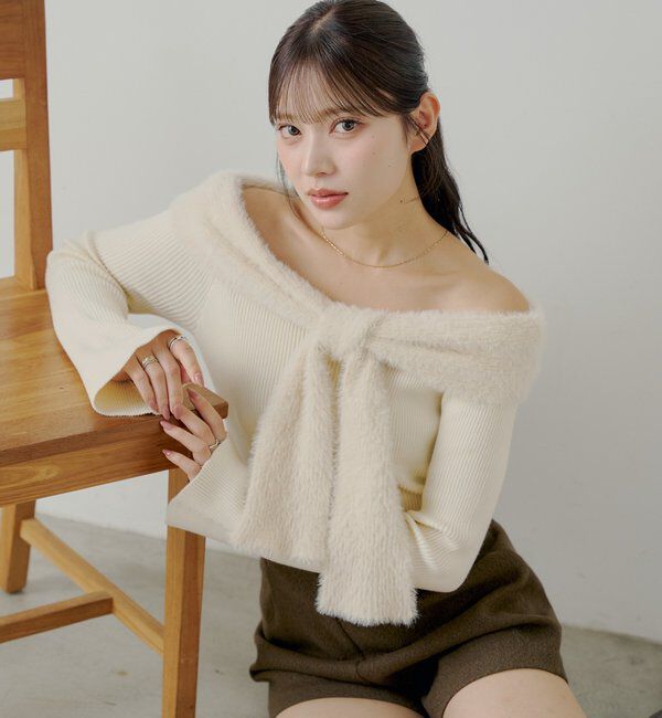  「シャギーリボンオフショルニット」|ニット・セーター|