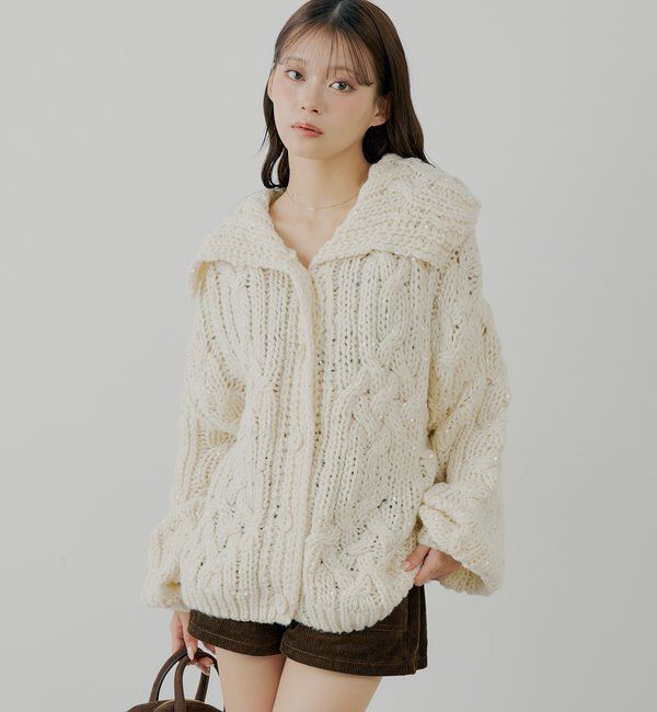  「スパンコールケーブルルーズカーディガン」|カーディガン|