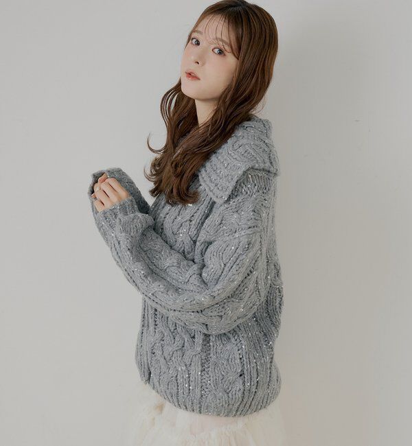  「スパンコールケーブルルーズカーディガン」|カーディガン|