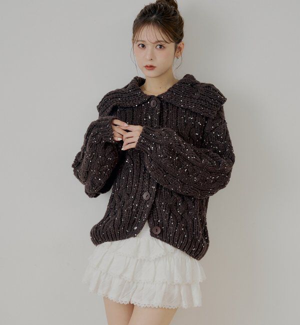  「スパンコールケーブルルーズカーディガン」|カーディガン|