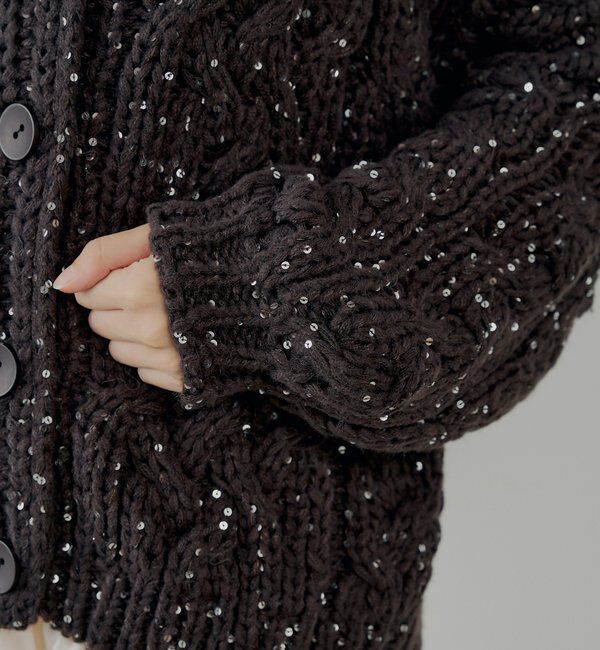  「スパンコールケーブルルーズカーディガン」|カーディガン|